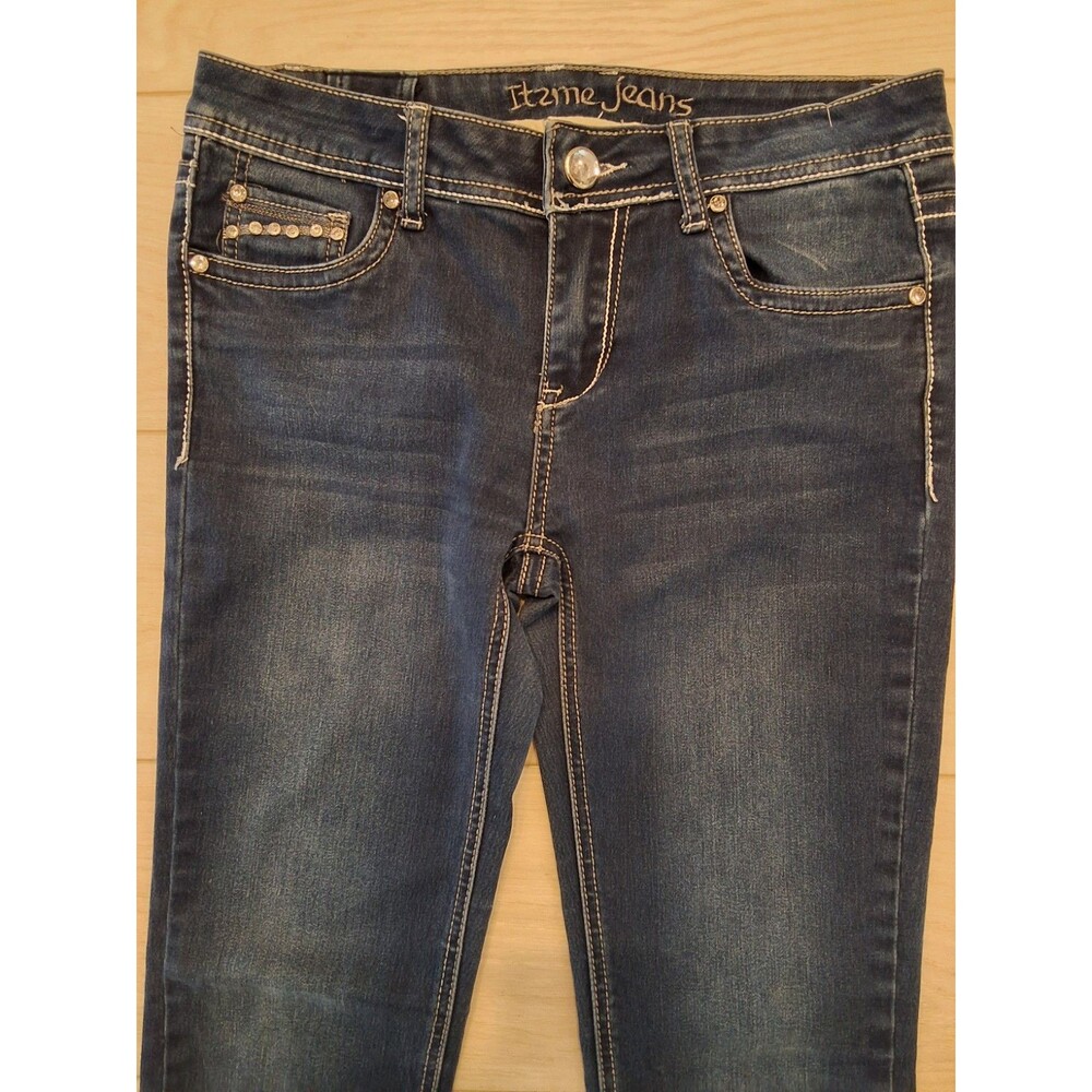 Itz Me Jeans Size 7 Womens Dark Wash Embellished Jeweled Rhinestone Pockets
